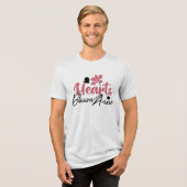 ハート開花改感動的新 – フローラ引用文 トライブレンドTシャツ (正面全面)