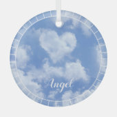 ハート雲空かわいいモダンブルーパーソナライズされた ガラスオーナメント (正面)