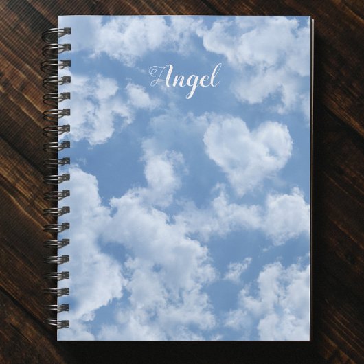 ハート雲空かわいい青モダンのカスタムウェディング ノートブック
