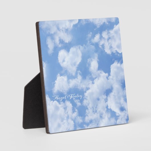 ハート雲空かわいい青モダンのカスタムウェディング フォトプラーク (正面)