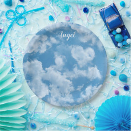 ハート雲空かわいい青モダンのカスタムウェディング ペーパープレート