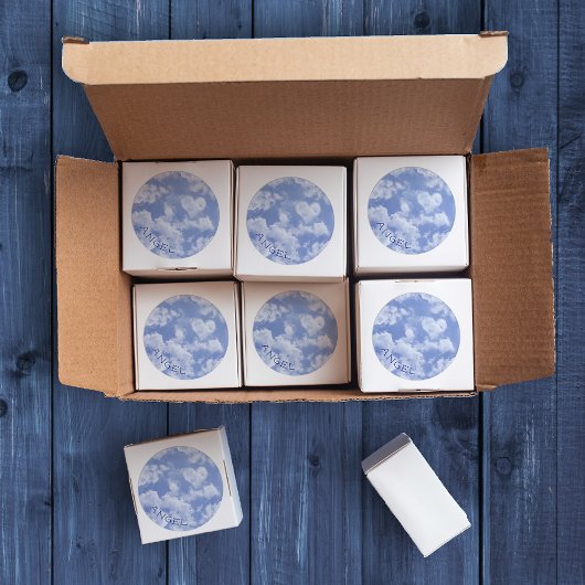 ハート雲空かわいい青モダンのカスタムウェディング ラウンドシール