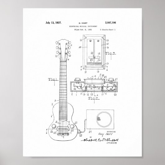 ハート電気ギターピックアップ特許 ポスター (正面)