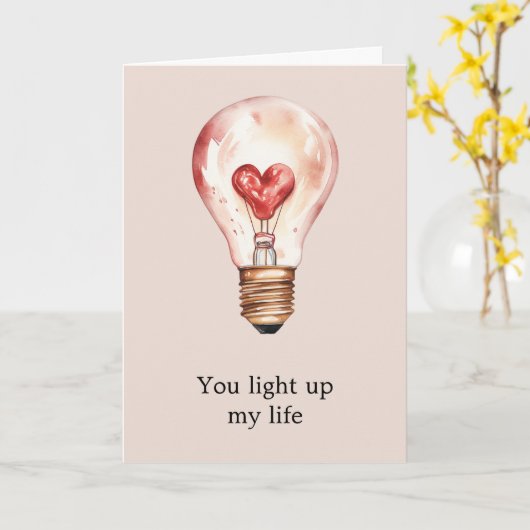 ハート電球が私の人生の愛を照らす カード (黄色い花)