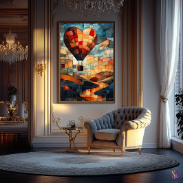 ハート風船が穏やかな景色を望む ポスター