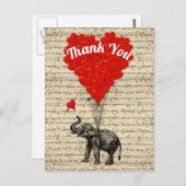 ハート風船とゾウ ポストカード (正面/裏面)