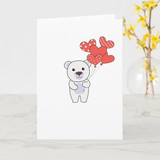 ハート風船とポーラーベアのかわいい動物たち カード (黄色い花)