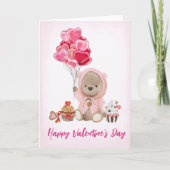 ハート風船のバレンタイン テディベア カード (正面)