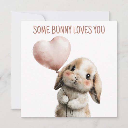 ハート風船を持った愛らしいウサギ カード (正面)