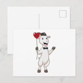 ハート風船を持った花婿のヤギ ポストカード (正面/裏面)