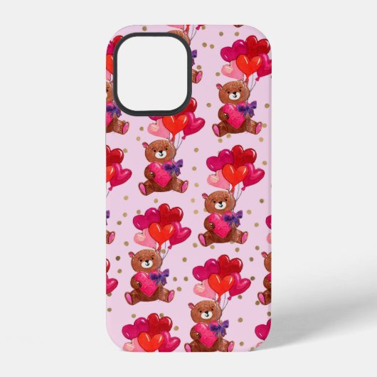 ハート風船パターン付テディベア iPhoneケース (裏面)