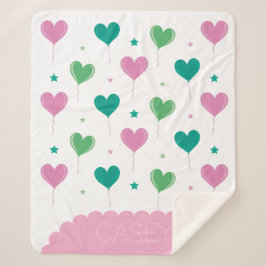 ハート風船 緑 ピンク 星柄 かわいい シェルパブランケット