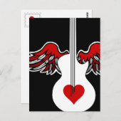 ハート飛んでいるギターはがき ポストカード (正面/裏面)