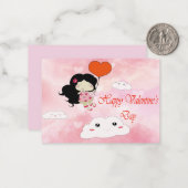 ハート飛んでいるバルーン付き小さな女の子 ノートカード (正面/裏面インサイチュ)