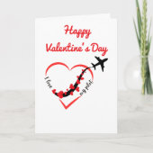 ハート飛んでいる列を有するシンプル飛行機モダン カード (正面)