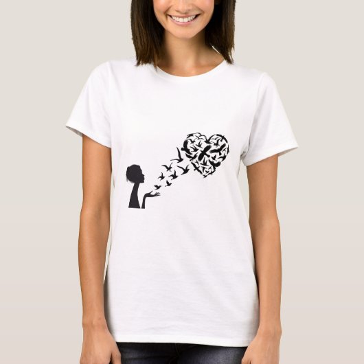 ハート飛んでいる型のガールバード Tシャツ (正面)