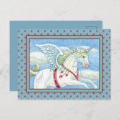 ハート飛んでいる白ユニコーン，ファンタジーペガサス シーズンポストカード (正面/裏面)