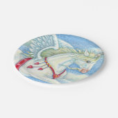 ハート飛んでいる白ユニコーン，ファンタジーペガサス ペーパープレート (アングル)