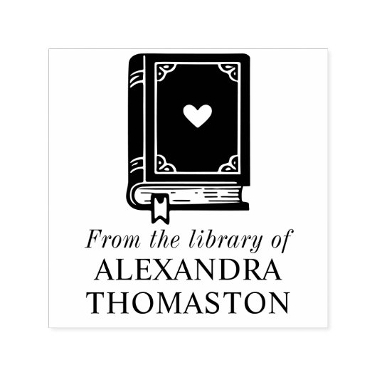 ハート飾り付きブック 本の名前 #1SQ セルフインキングスタンプ (デザイン)