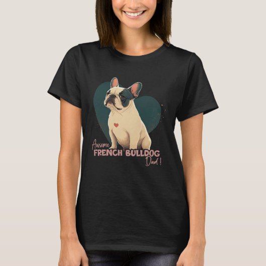 ハート飾り狂いドグダッドとフランス犬 Tシャツ (正面)