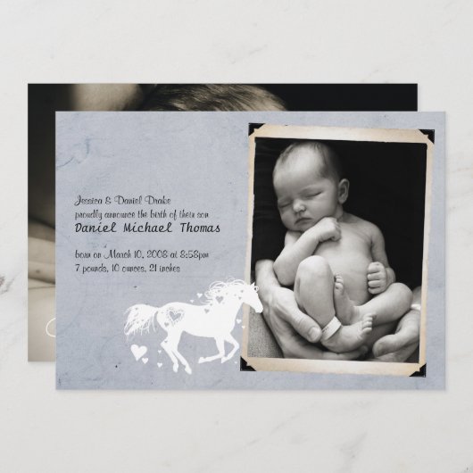 ハート馬男の赤ちゃん誕生発表 案内状 (正面/裏面)