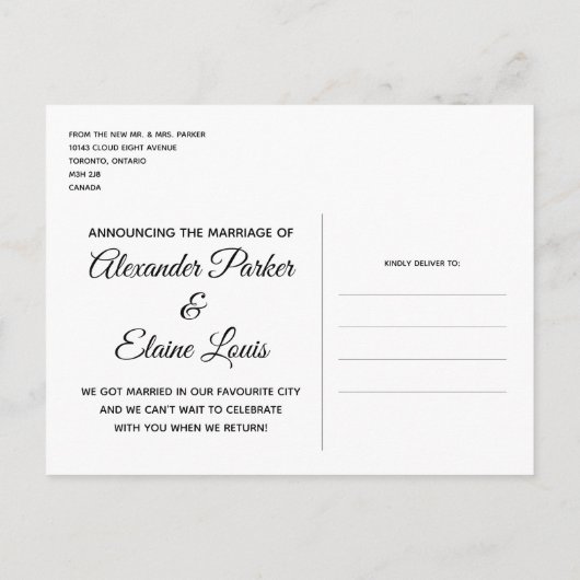 ハート駆け落ち結婚フェイク金ゴールド告知カード 案内ポストカード (裏面)