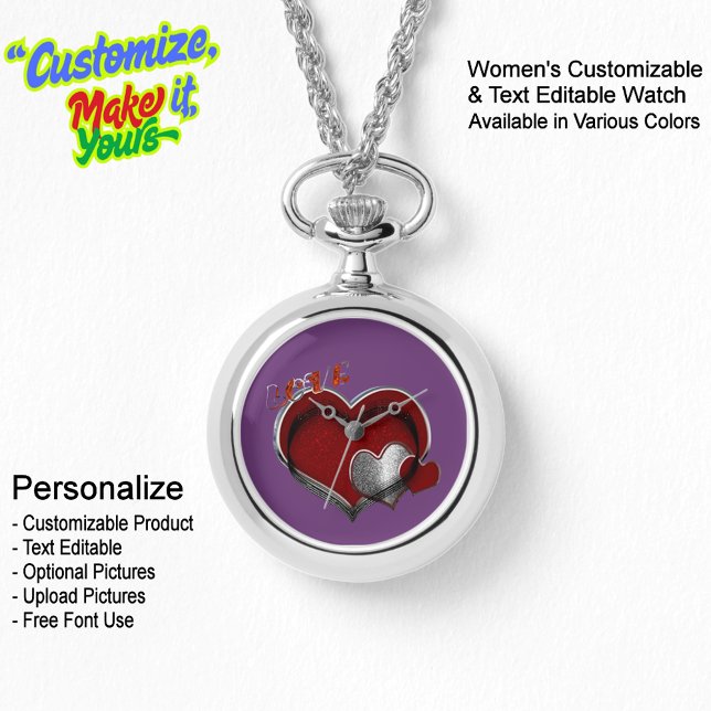 ハート魔法シルバーネックレスウォッチパープル顔 腕時計 (Women's Heart Magic Silver Necklace Watch Featuring a Purple Face.)