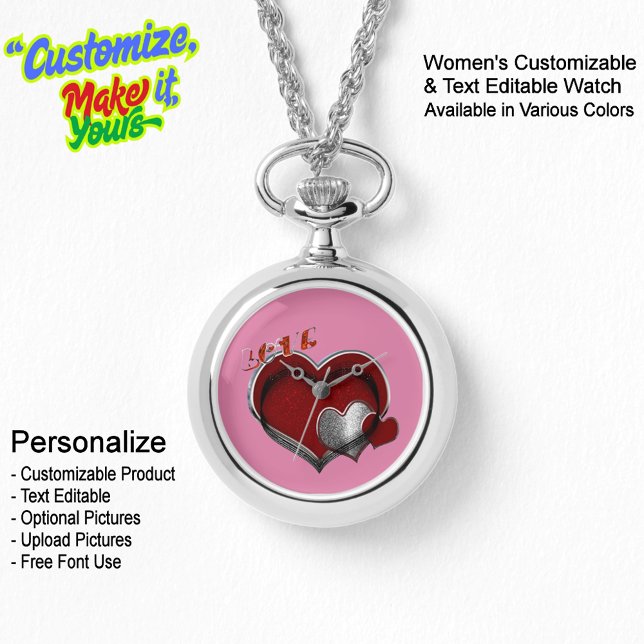 ハート魔法シルバーネックレスウォッチピンク顔 腕時計 (Women's Heart Magic Silver Necklace Watch Featuring a Pink Face.)