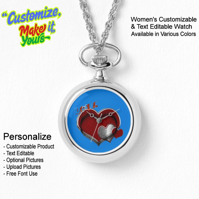 ハート魔法シルバーネックレスウォッチブルー顔 腕時計 (Women's Heart Magic Silver Necklace Watch Featuring a Blue Face.)