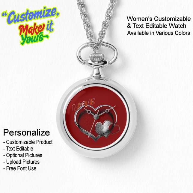 ハート魔法シルバーネックレスウォッチレッド顔 腕時計 (Women's Heart Magic Silver Necklace Watch Featuring a Red Face.)