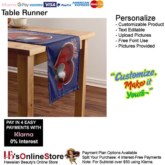 ハート魔法ネイビーブルーテーブルランナーホームリネン ロングテーブルランナー