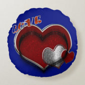 ハート魔法ブルー2ポリエステルラウンド装飾用クッション ラウンドクッション (正面)