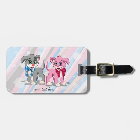 ハート鼻の子犬の漫画 ラゲッジタグ (正面横)