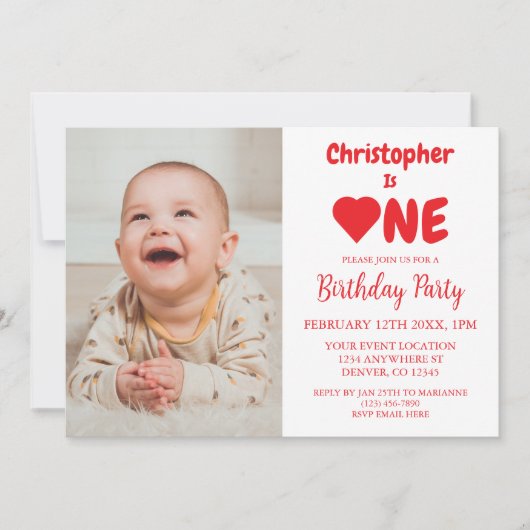 ハート1歳 招待状 (正面)