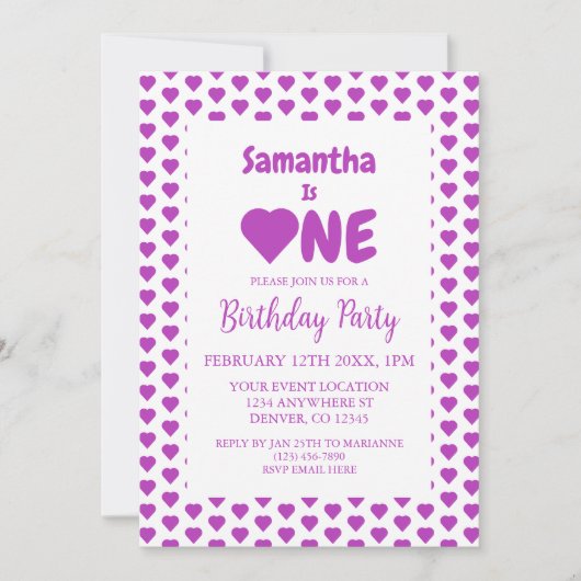 ハート1歳 招待状 (正面)