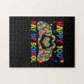 ハート100日目の学校先生自閉症意識 ジグソーパズル (横)