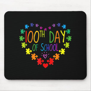 ハート100日目の学校先生自閉症意識 マウスパッド