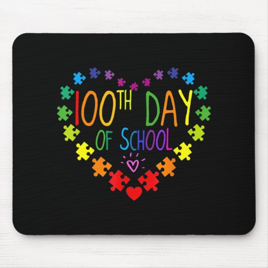 ハート100日目の学校先生自閉症意識 マウスパッド (正面)