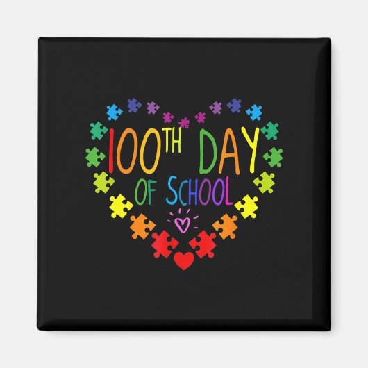 ハート100日目の学校先生自閉症意識 マグネット (正面)
