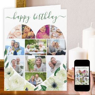 ハート11フォトコラージホワイトローズハッピーバースデー カード