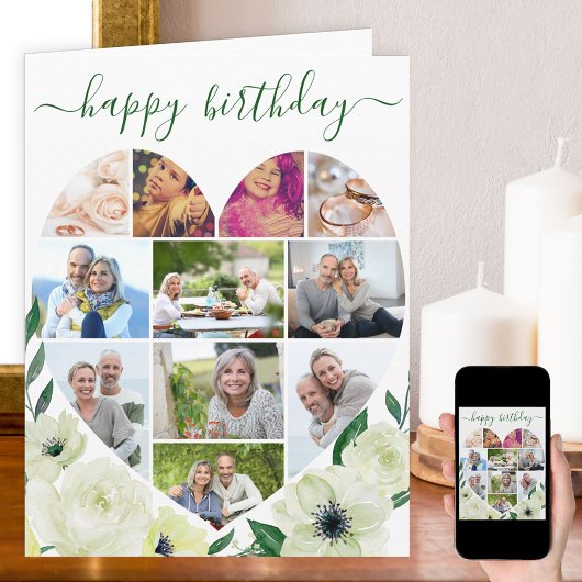 ハート11フォトコラージホワイトローズハッピーバースデー カード