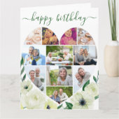 ハート11フォトコラージホワイトローズハッピーバースデー カード (正面)