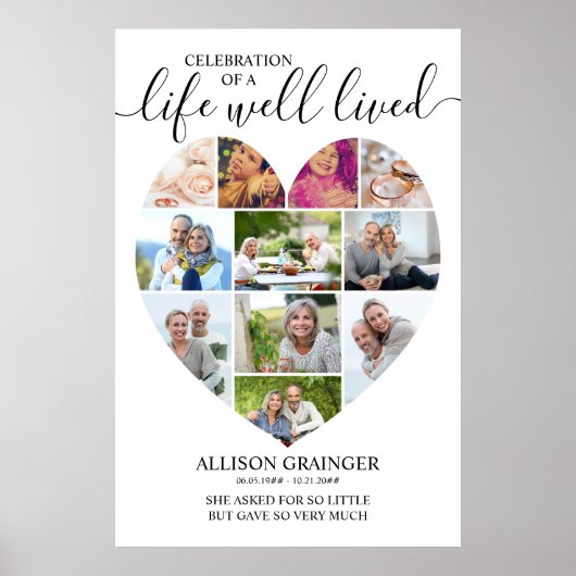 ハート11写真コラージュ生活よく生きた葬儀 ポスター (正面)