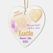 ハート11誕生日ガールガールドーター薄紫&金ゴールド セラミックオーナメント (左)