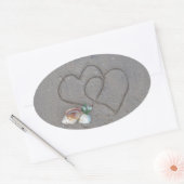 ハート2貝殻 楕円形シール (封筒)