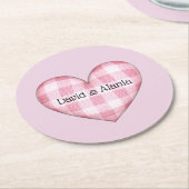 ハート3Dをカップル名で配置 ラウンドペーパーコースター (アングル)