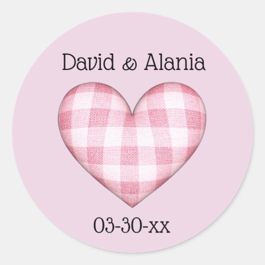 ハート3Dを名前と日付で配置 ラウンドシール (正面)
