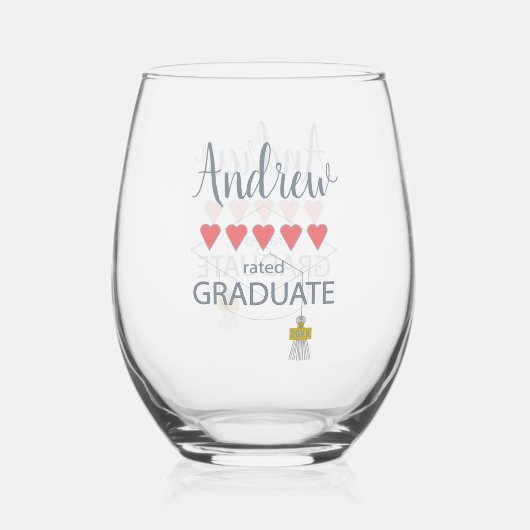 ハート5つの卒業生 ステムなしワイングラス (正面)