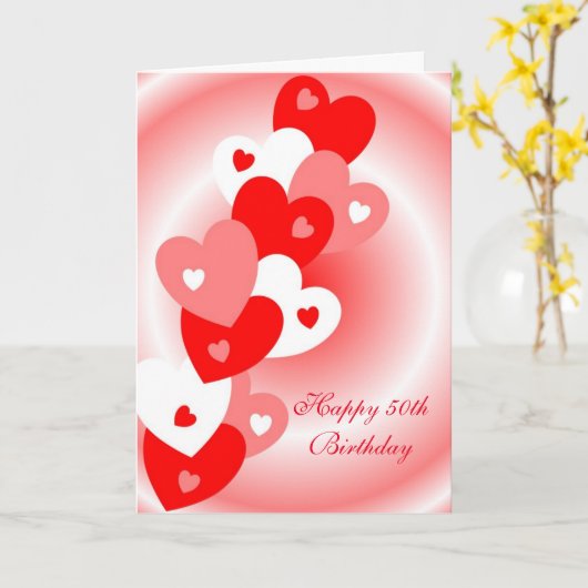 ハート50誕生日 カード (黄色い花)