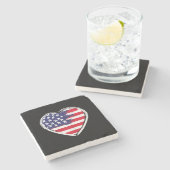 ハート7月の米国愛国的なアメリカの星々の米国国旗4日 ストーンコースター (横)